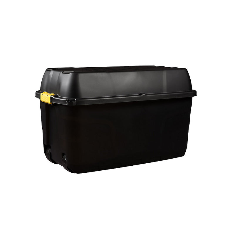 Strata Heavy duty Black 175L Stackable Wheeled Storage trunk with Lid