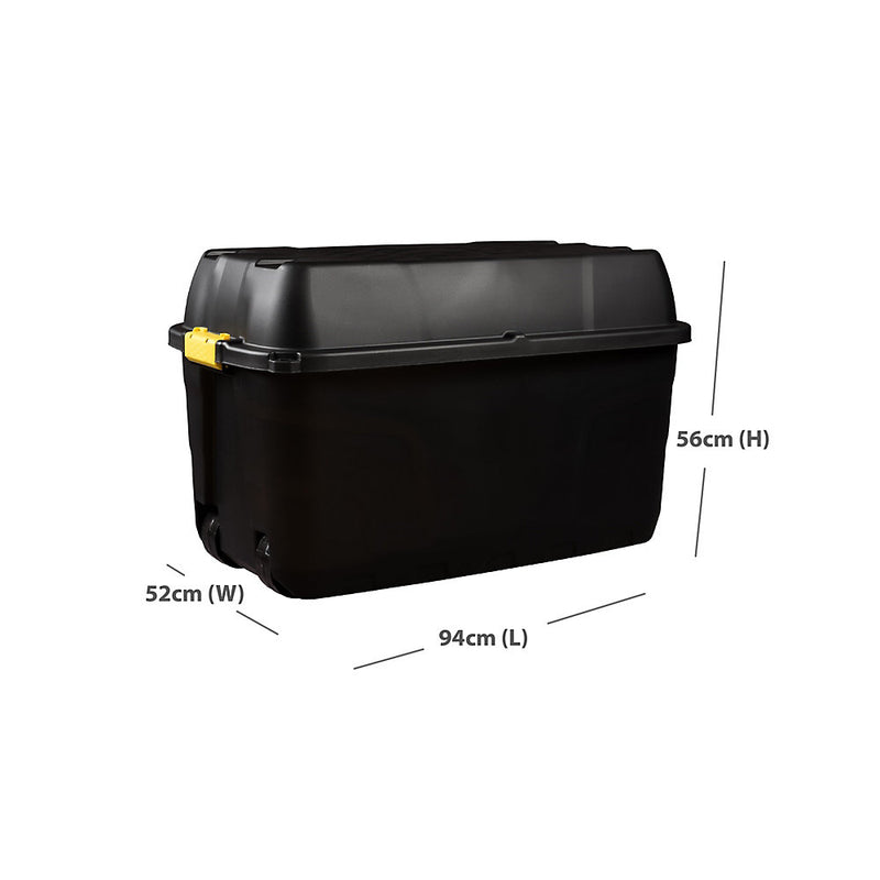 Strata Heavy duty Black 175L Stackable Wheeled Storage trunk with Lid