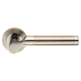 Lucerna Lever On Sprung Screw-On Round Rose - Bright Stainless Steel/Satin Stainless Steel