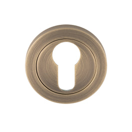 Escutcheon - Euro Profile - Screw-On Round Rose - Antique Brass