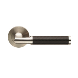 Carbon Lever On Sprung Screw-On Round Rose - Satin Stainless Steel