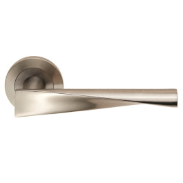 Brema Lever On Sprung Screw-On Round Rose - Satin Stainless Steel