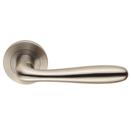 Penninsula Lever On Sprung Screw-On Round Rose - Satin Stainless Steel