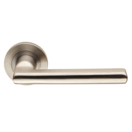 Carlton Lever On Sprung Screw-On Round Rose - Satin Stainless Steel