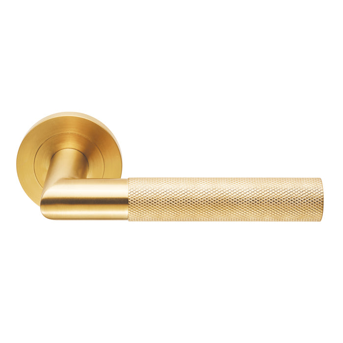 Crown Knurled Lever On Sprung Screw-On Round Rose - Satin PVD