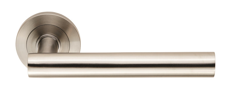 Philadelphia Lever On Sprung Screw-On Round Rose - Satin Stainless Steel