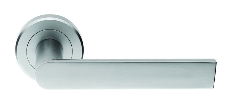 Edge Lever On Sprung Screw-On Round Rose - Satin Chrome