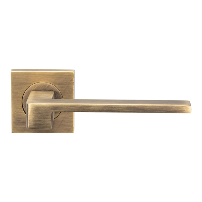 Equi Lever On Sprung Push-On Square Rose - Antique Brass