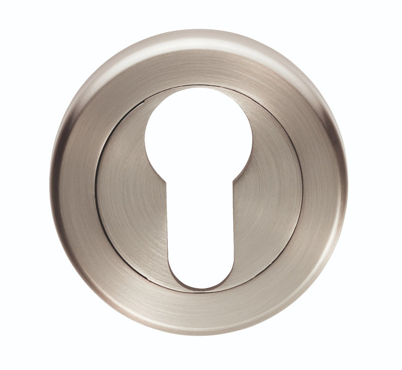 Escutcheon - Euro Profile - Screw-On Round Rose - Retail Pack - Satin Nickel