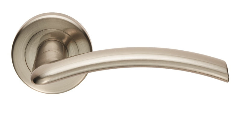 Trenta Lever On Sprung Screw-On Round Rose - Retail Pack - Satin Nickel