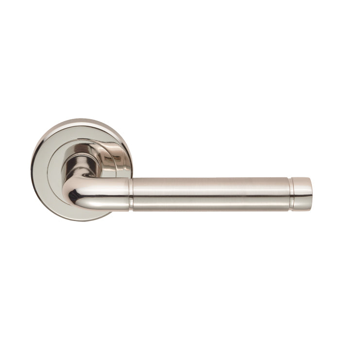 Quaranta Lever On Sprung Screw-On Round Rose - Retail Pack - Polished Nickel/Satin Nickel