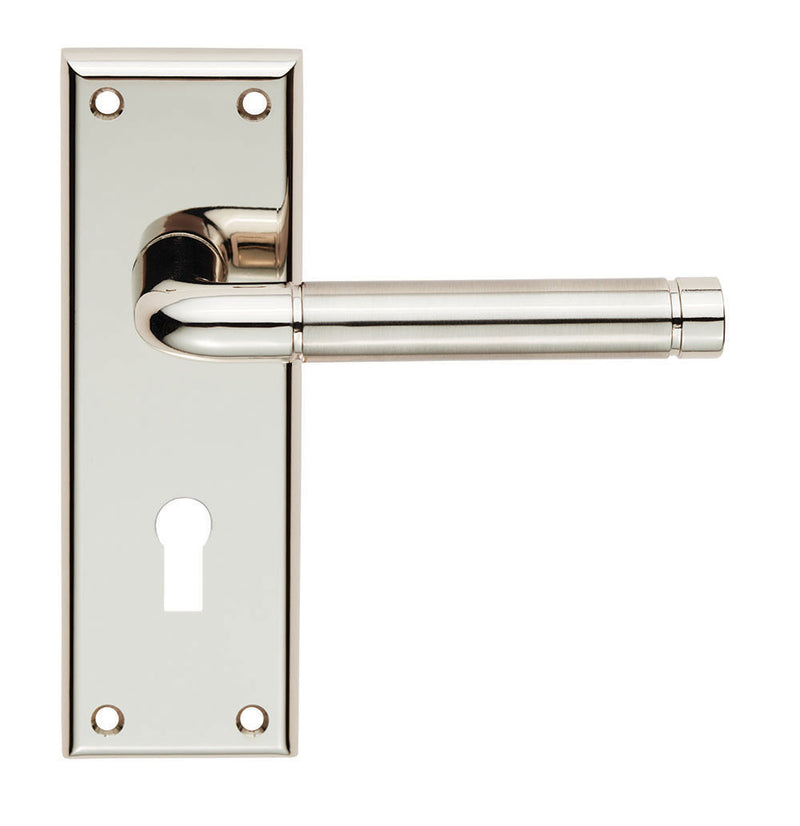 Quaranta Lever On Face-Fix Backplate - Lock 57Mm - Polished Nickel/Satin Nickel