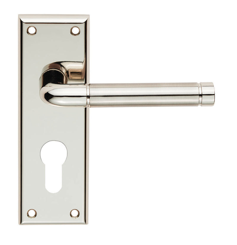Quaranta Lever On Face-Fix Backplate - Euro 47.5Mm - Polished Nickel/Satin Nickel