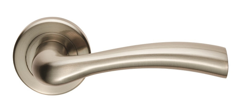 Cinquanta Lever On Sprung Screw-On Round Rose - Retail Pack - Satin Nickel
