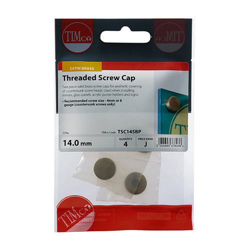 TIMCO Threaded Screw Caps Solid Brass — Trade Pack