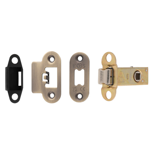64Mm Heavy Duty Tubular Latch - 8Mm Follower - Radius - Antique Brass