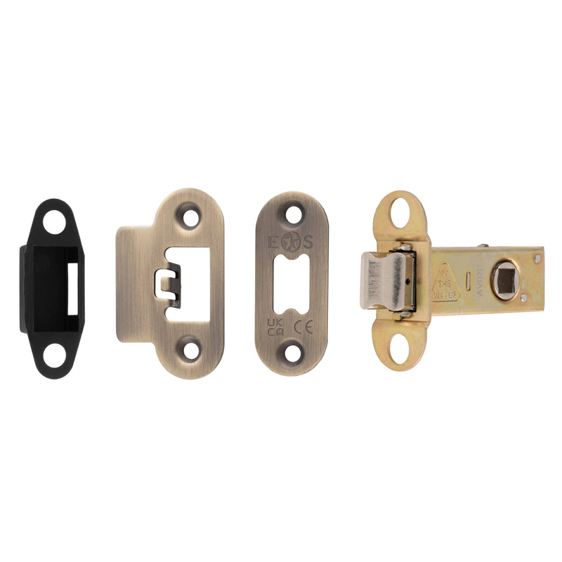 64Mm Heavy Duty Tubular Latch - 8Mm Follower - Radius - Antique Brass
