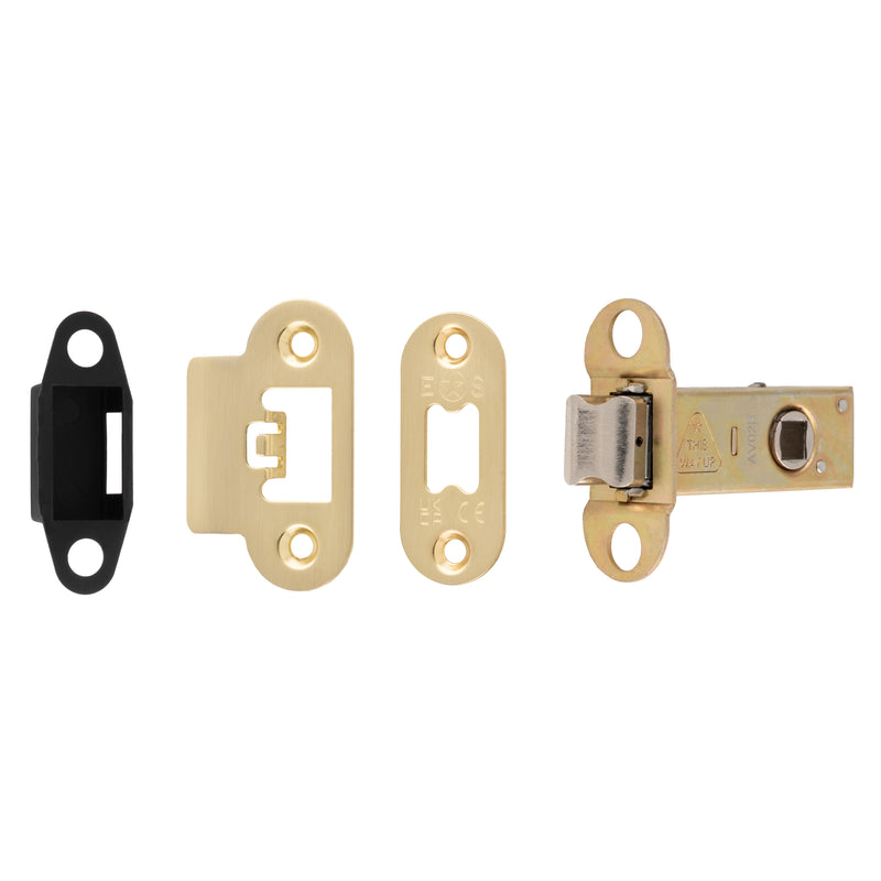 64Mm Heavy Duty Tubular Latch - 8Mm Follower - Radius - Satin Brass