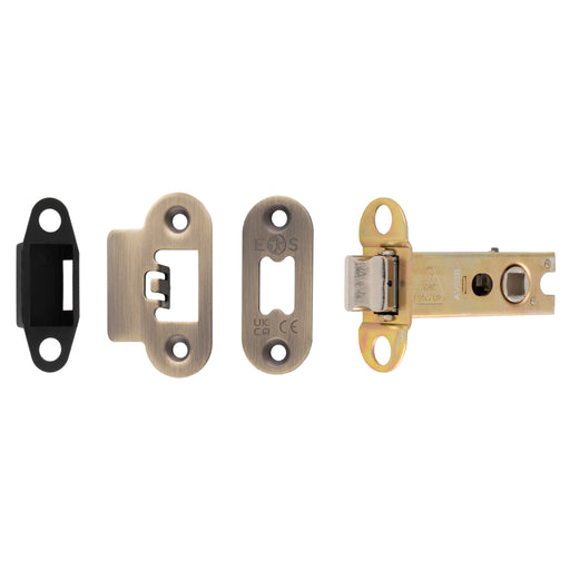 76Mm Heavy Duty Tubular Latch - 8Mm Follower - Radius - Antique Brass