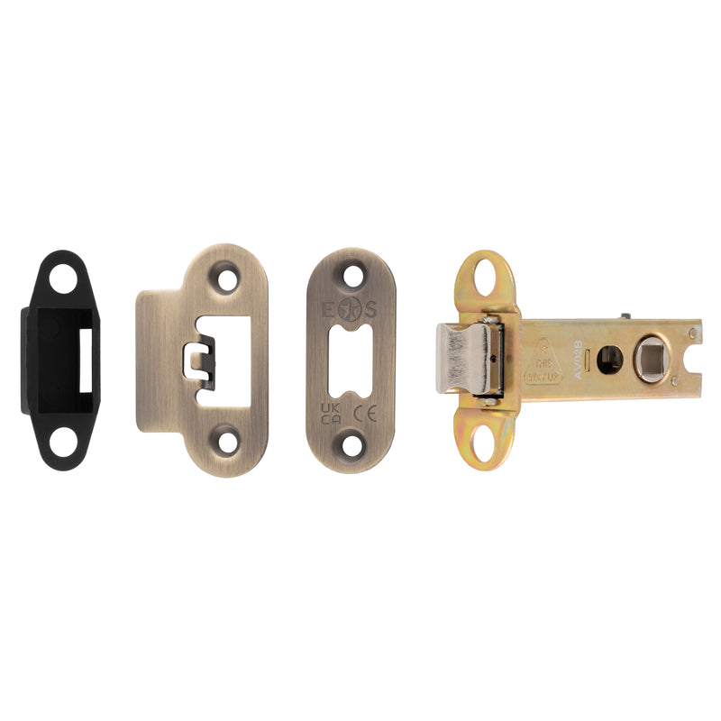 76Mm Heavy Duty Tubular Latch - 8Mm Follower - Radius - Antique Brass