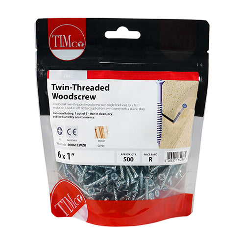 TIMCO Twin-Threaded Countersunk Silver Woodscrews — Bag