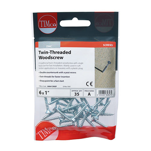 TIMCO Twin-Threaded Countersunk Silver Woodscrews — Trade Pack
