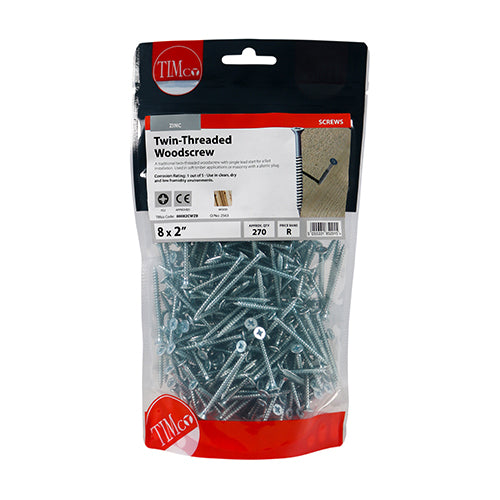 TIMCO Twin-Threaded Countersunk Silver Woodscrews — Bag
