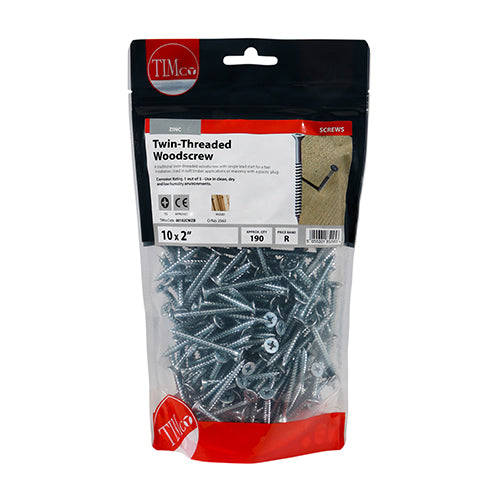 TIMCO Twin-Threaded Countersunk Silver Woodscrews — Bag