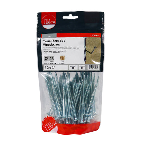 TIMCO Twin-Threaded Countersunk Silver Woodscrews — Bag