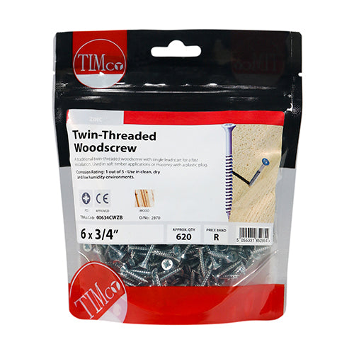 TIMCO Twin-Threaded Countersunk Silver Woodscrews — Bag