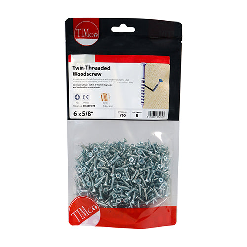 TIMCO Twin-Threaded Countersunk Silver Woodscrews — Bag