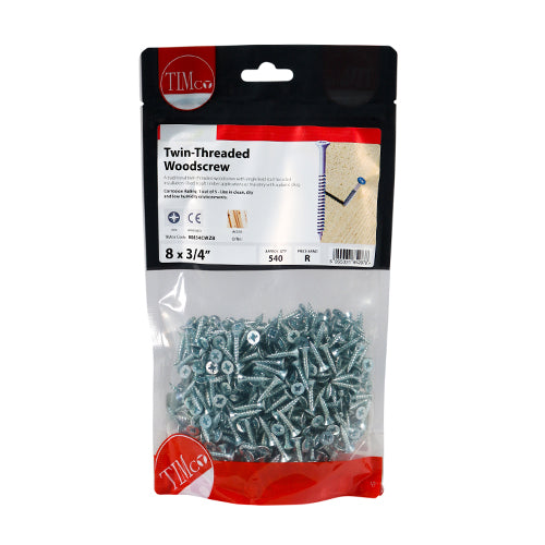 TIMCO Twin-Threaded Countersunk Silver Woodscrews — Bag