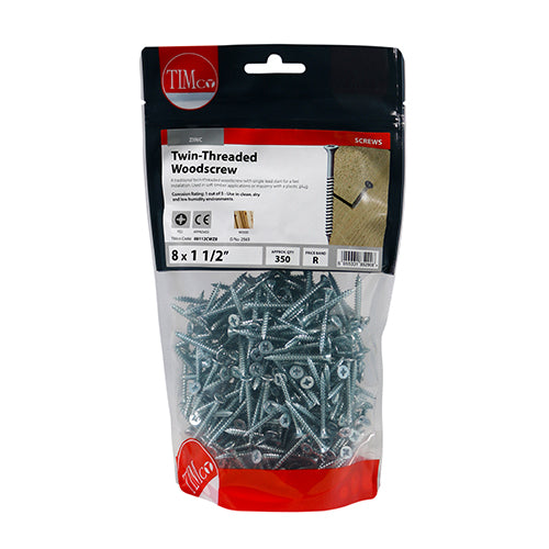TIMCO Twin-Threaded Countersunk Silver Woodscrews — Bag