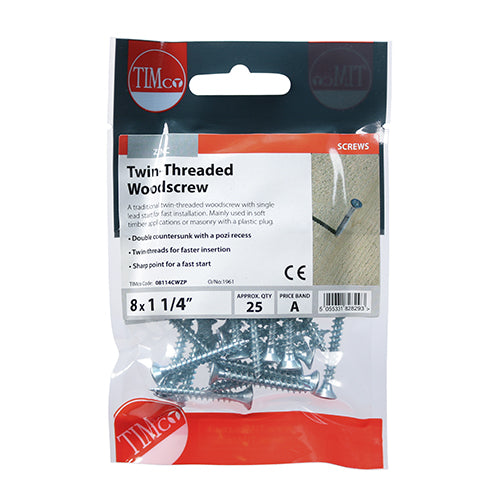 TIMCO Twin-Threaded Countersunk Silver Woodscrews — Trade Pack