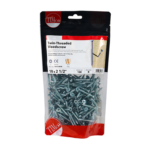 TIMCO Twin-Threaded Countersunk Silver Woodscrews — Bag