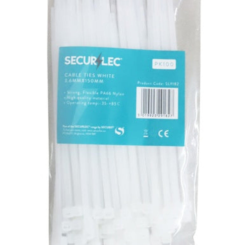 Securlec White Cable Ties 3.6mm x 140mm Pack 100