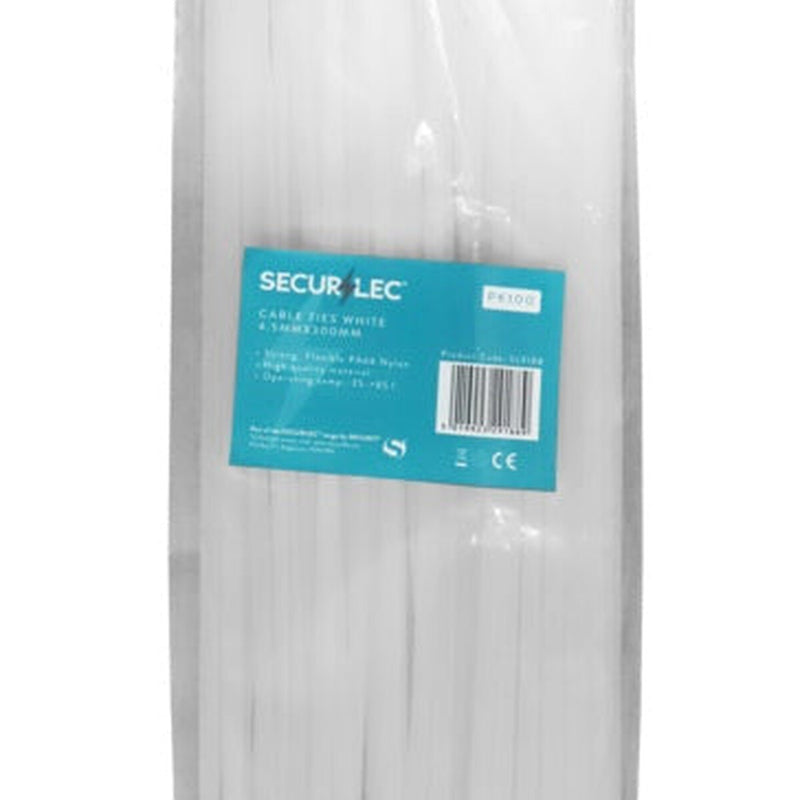 Securlec White Cable Ties 4.5mm x 300mm Pack 100