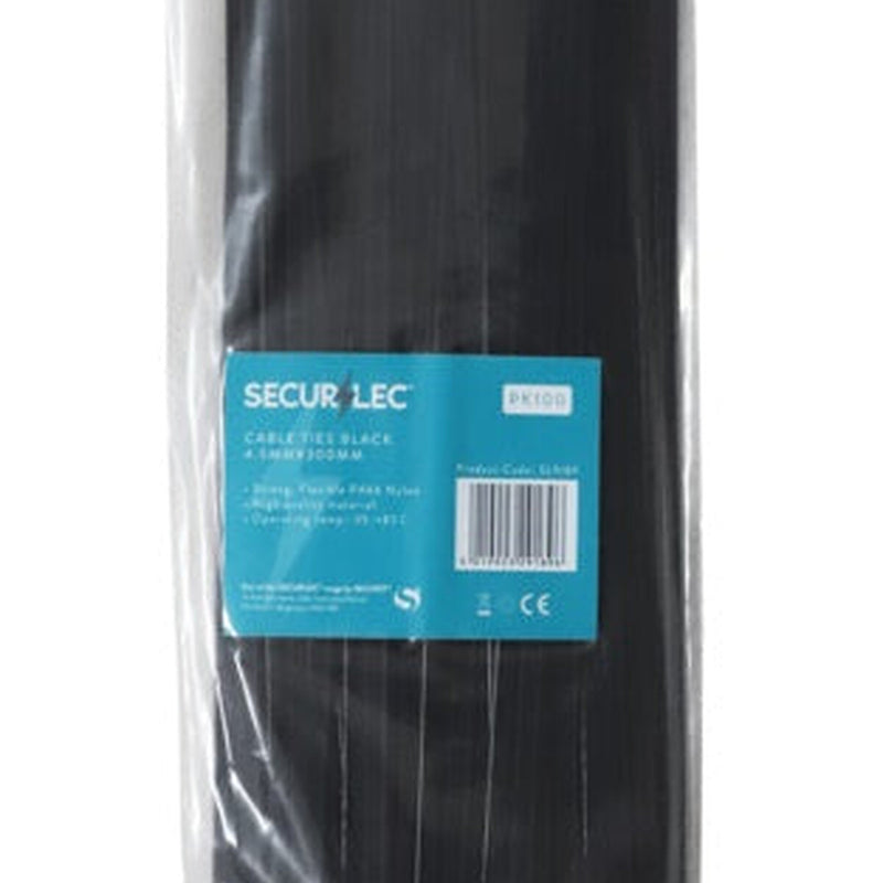 Securlec Black Cable Ties 4.5mm x 300mm Pack 100