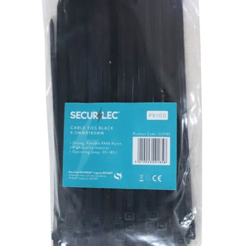 Securlec Black Cable Ties 4.5mm x 180mm Pack 100