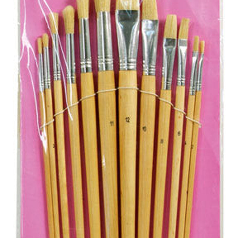 SupaDec Wooden Handle Artist Brush Set 12 Piece