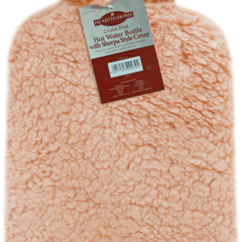 Hearth & Home Hot Water Bottle With Sherpa Style Cover 2L Pink