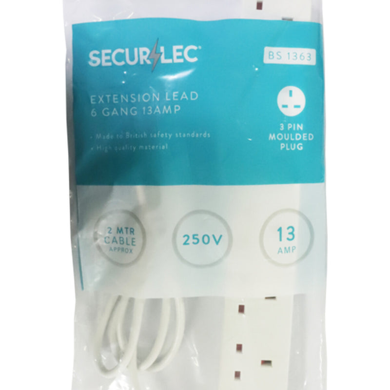 Securlec 6 Gang Extension Lead 2m 13 Amp