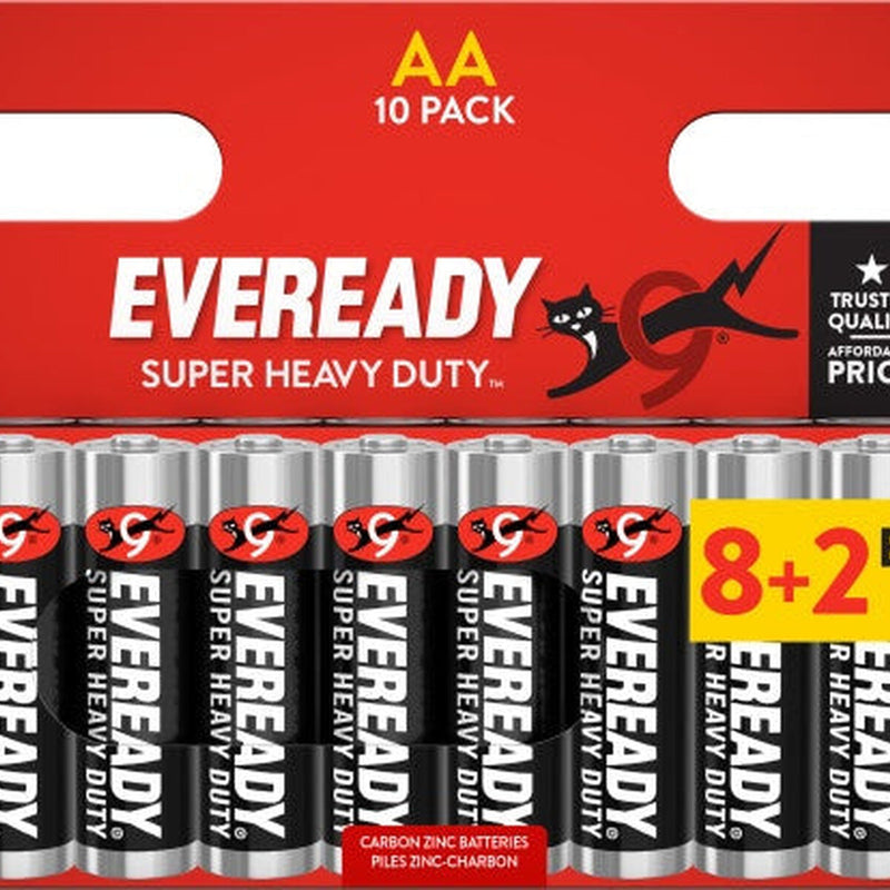 Eveready Super Heavy Duty AA Batteries Carded 8 + 2 Bonus Pack