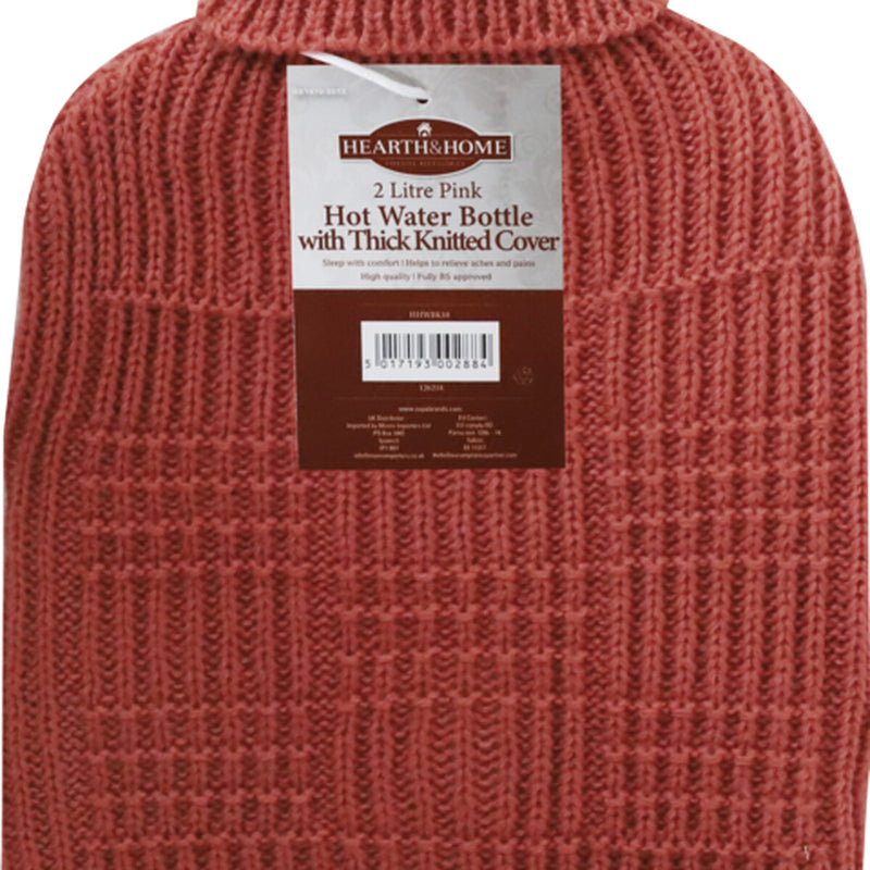 Hearth & Home Hot Water Bottle With Thick Knitted Cover 2L Pink