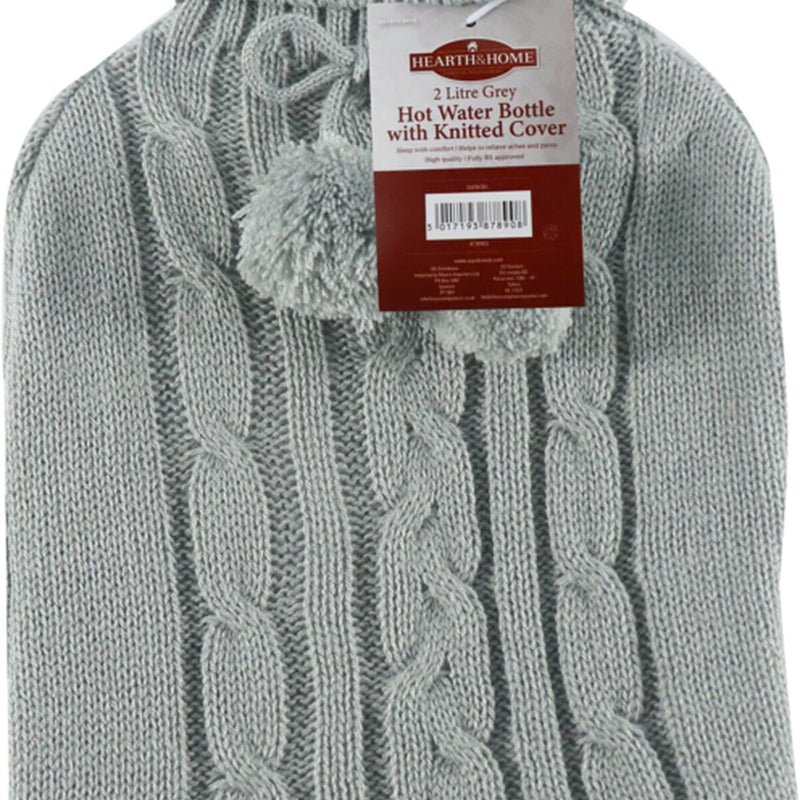 Hearth & Home Hot Water Bottle with Knitted Cover 2L Grey