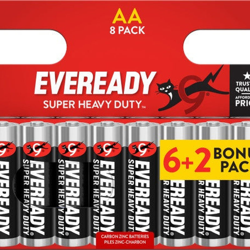 Eveready Super Heavy Duty AA Batteries Carded 6 Plus 2 Bonus Pack