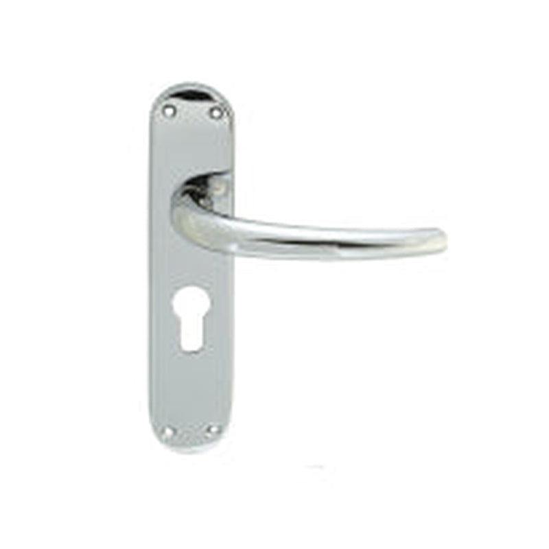 Lilla Lever On Backplate - Lock Euro Profile 47.5Mm C/C Cro (Polished Chrome) - Polished Chrome 185MM X 40MM