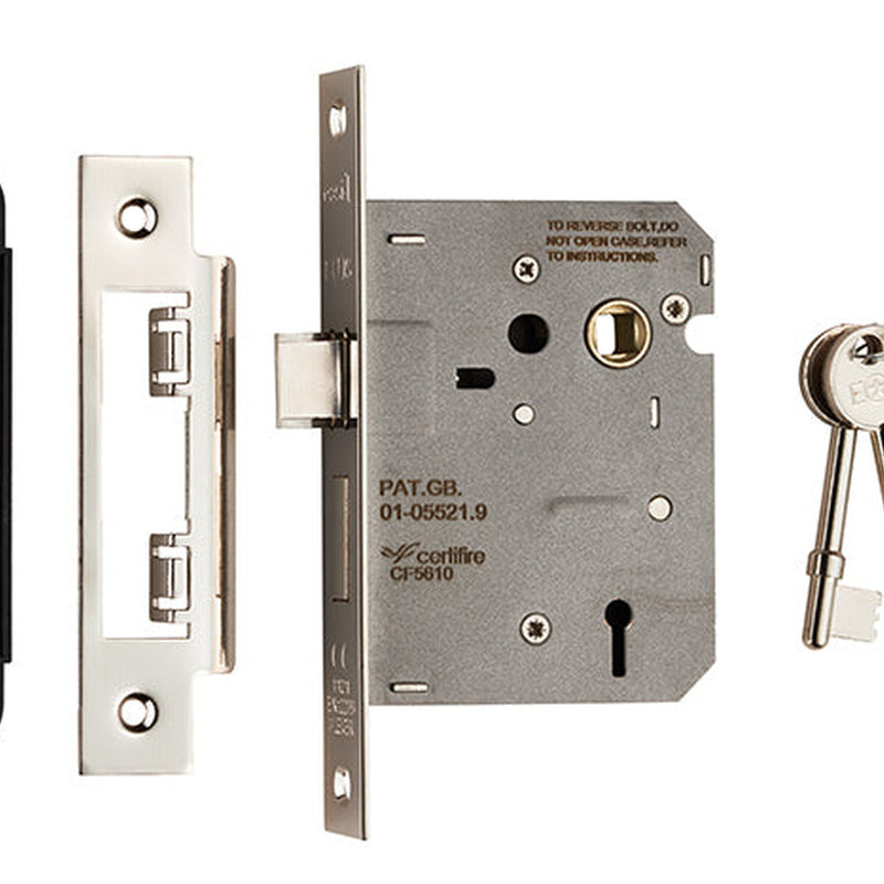 76Mm Sash Lock - 3 Lever - 57Mm C/C - Square - Nickel Plated