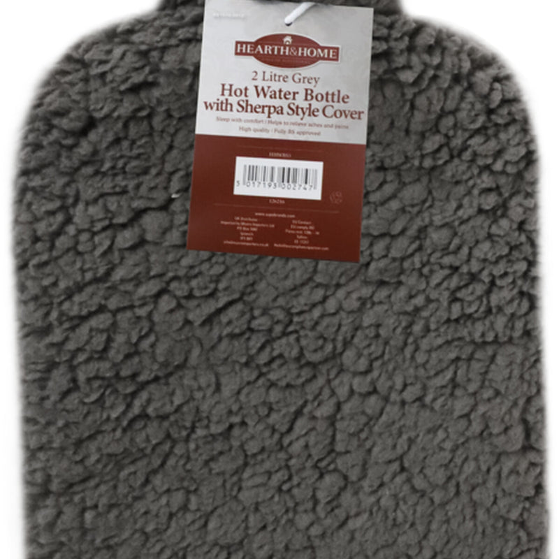 Hearth & Home Hot Water Bottle With Sherpa Style Cover 2L Grey