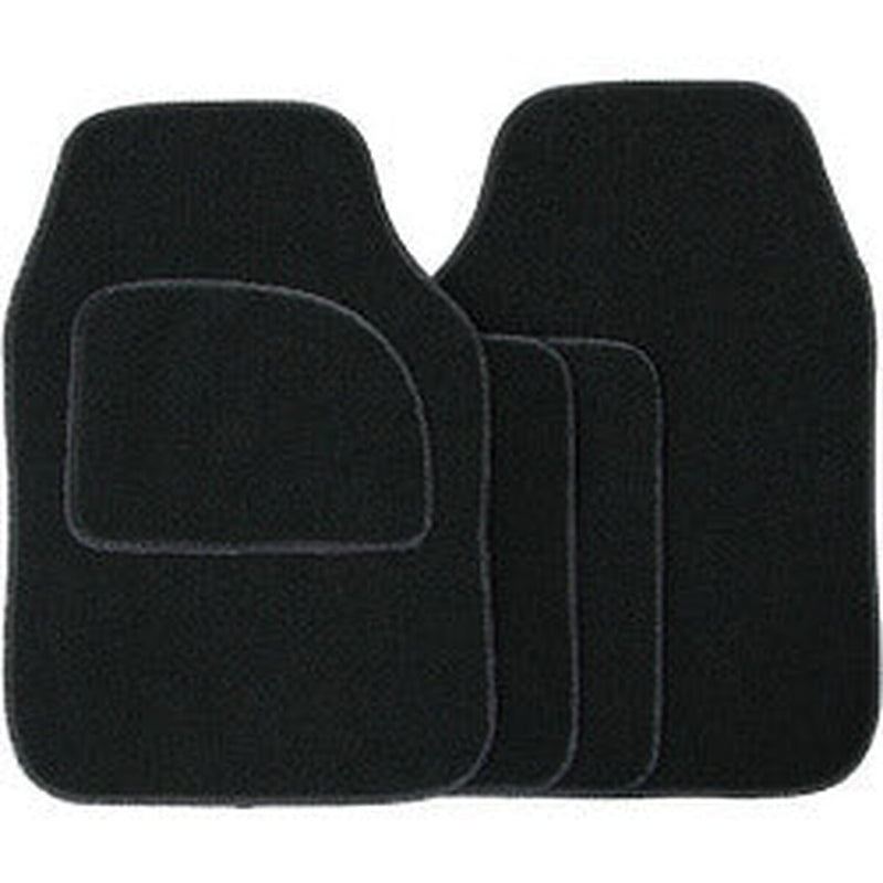 Streetwize Velour Carpet Mat Sets with Coloured Binding - 4 Piece Black/Black